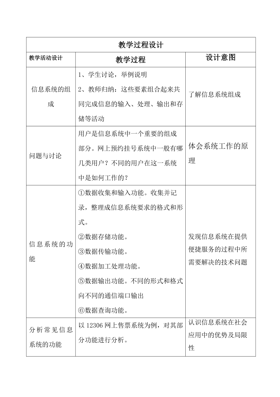 2021新浙教版高中信息技术必修二12信息系统的组成与功能教案doc