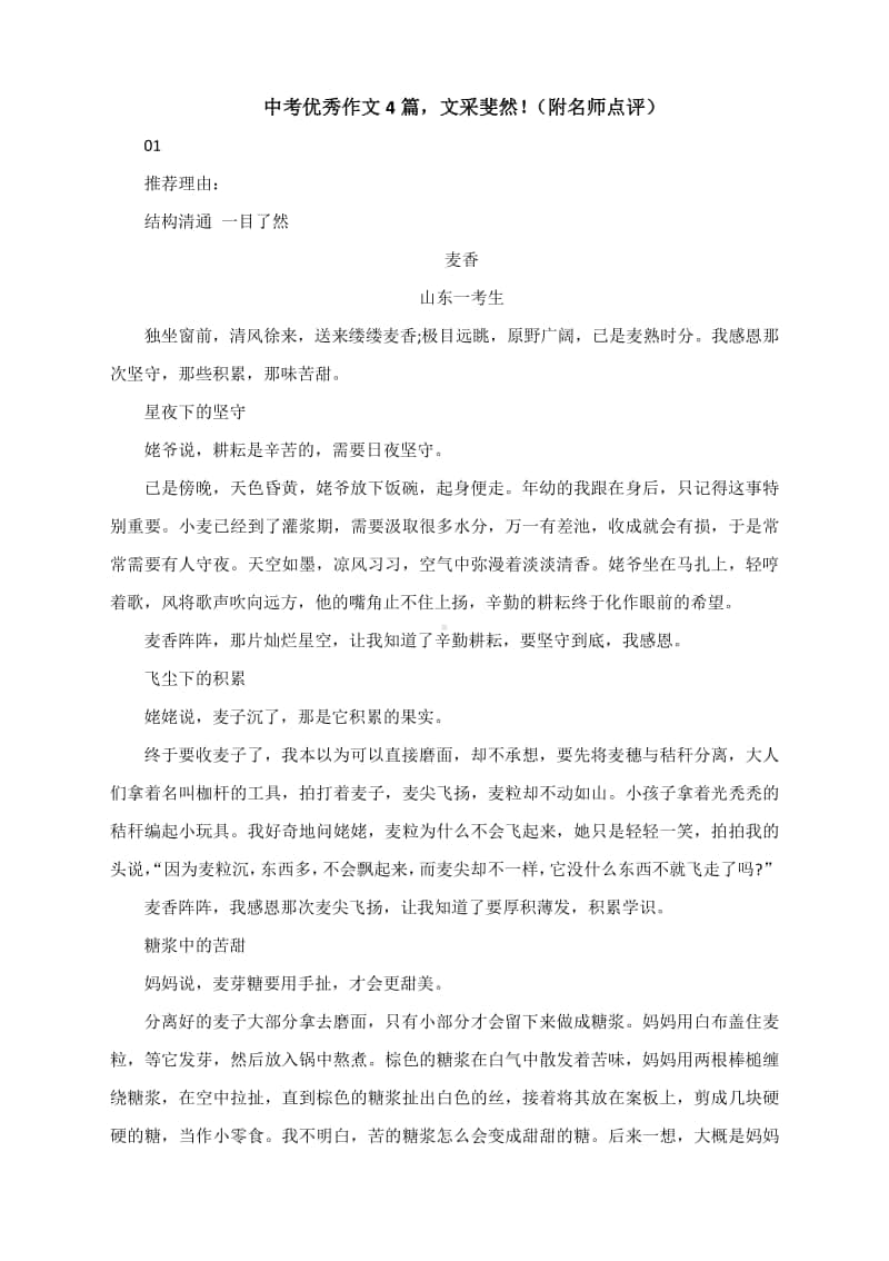 中考优秀作文4篇文采斐然！（附名师点评）.docx_第1页