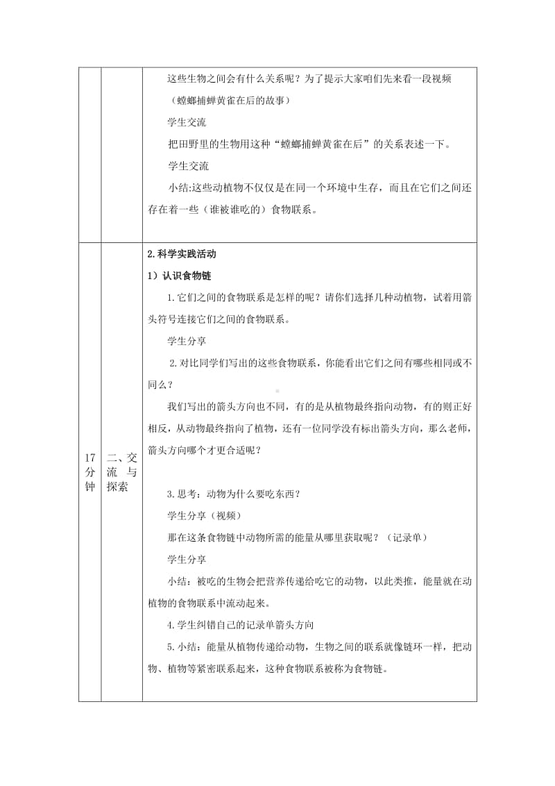 2020新鄂教版六年级上册《科学》2.6 食物链(第一课时)-1教学设计（2课时教案+任务单+练习）.doc_第2页