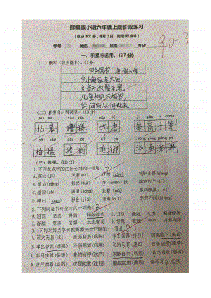 2020南京市天正小学部编版六年级语文上册期中试卷及答案.pdf