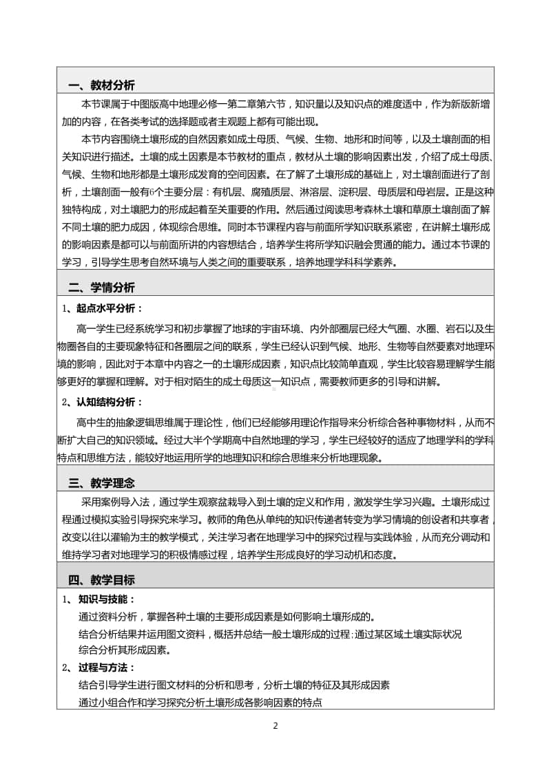 中图版高中地理必修一第二章第六节土壤的主要形成因素教学设计（2020江西省初高中地理 优秀课例现场展示活动）.doc_第2页