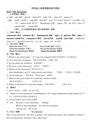 人教版PEP四年级上册英语期末复习背诵资料.doc