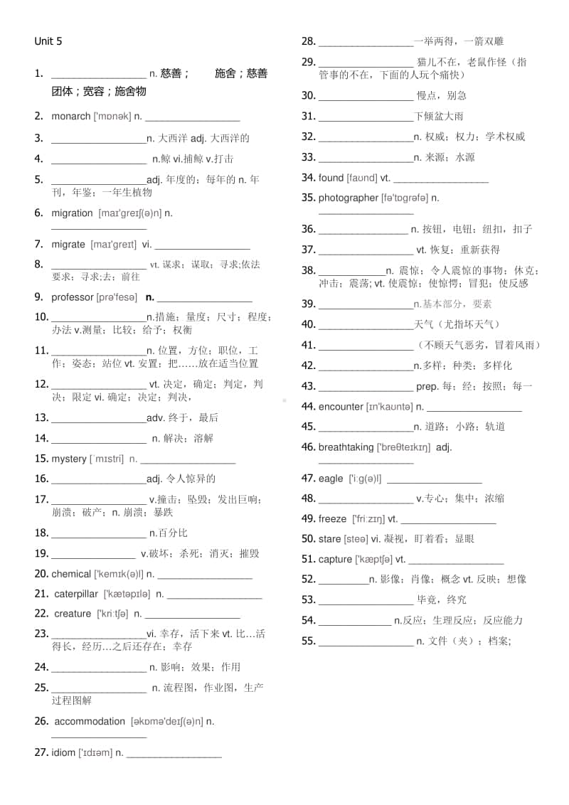 2020新外研版必修一课文单词unit 5 单词 默写版.docx_第1页