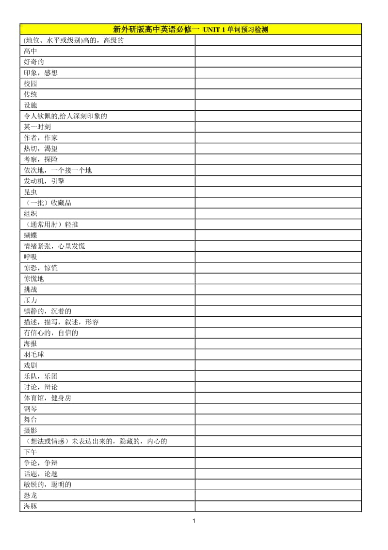 2020新外研版高中英语必修一Unit1单词预习检测（含答案）.docx_第1页