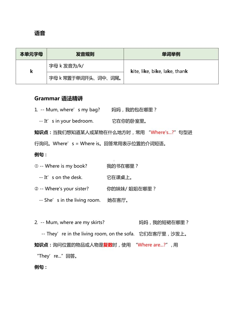 苏州某校牛津译林版四年级英语上册第五单元词汇语法知识点.docx_第2页