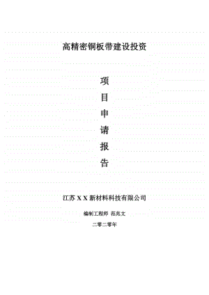 高精密铜板带建设项目申请报告-建议书可修改模板.doc