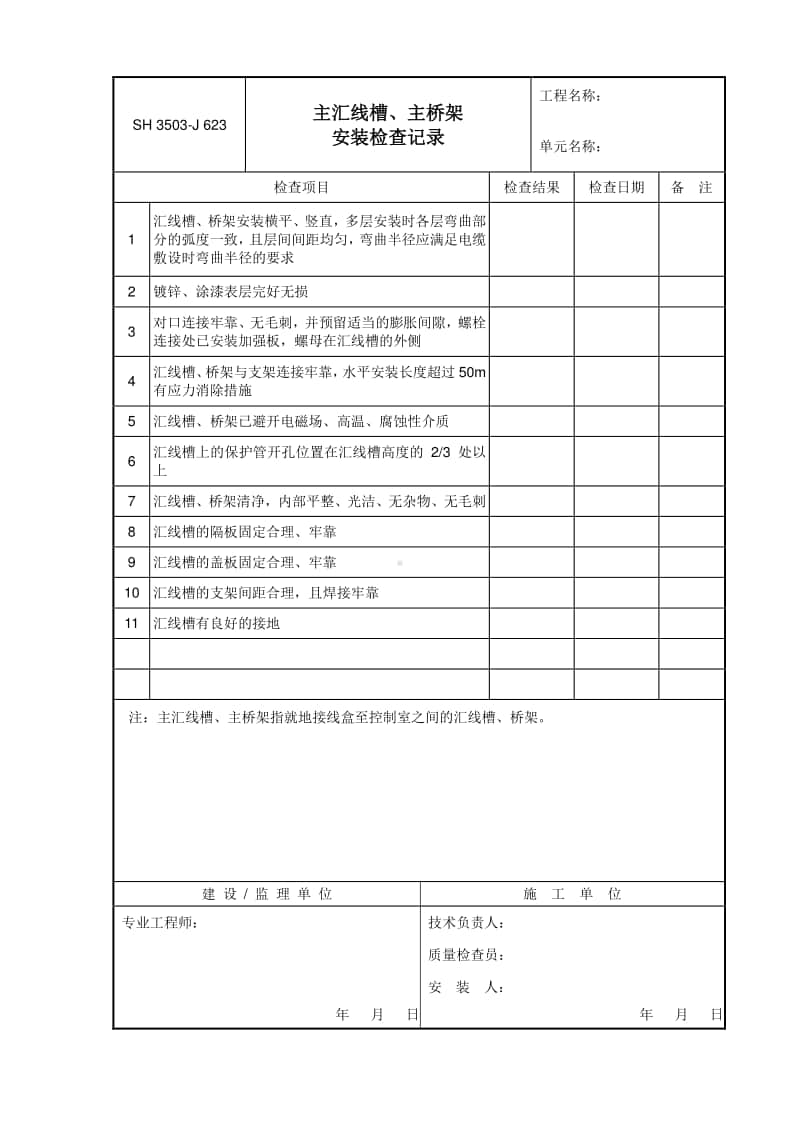 J623 主汇线槽、主桥架安装检查记录.doc_第1页