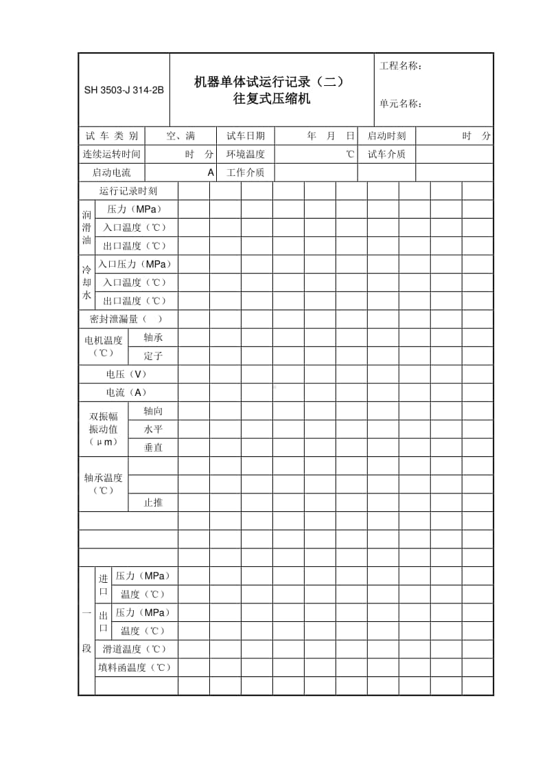 J314-2B 机器单体试运行记录（二）往复式压缩机.doc_第1页