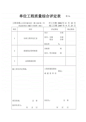 301单位工程质量综合评定表.doc