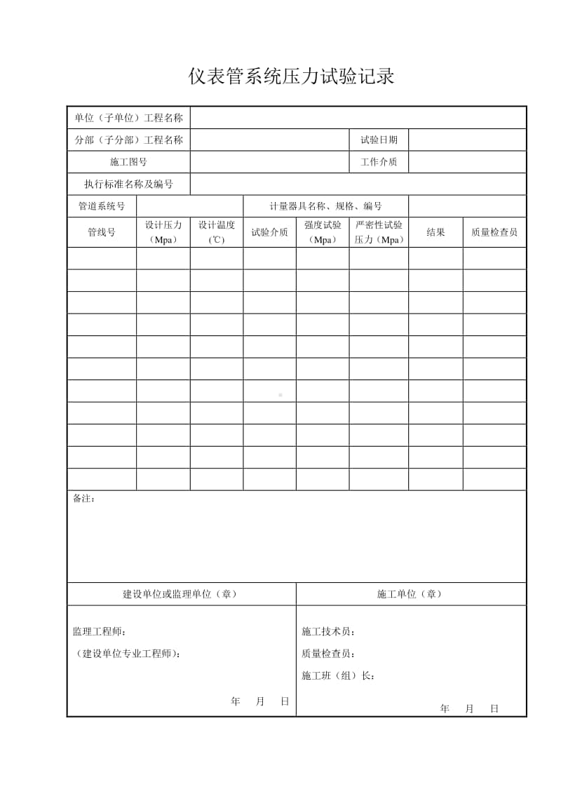 仪表管系统压力试验记录.doc_第1页