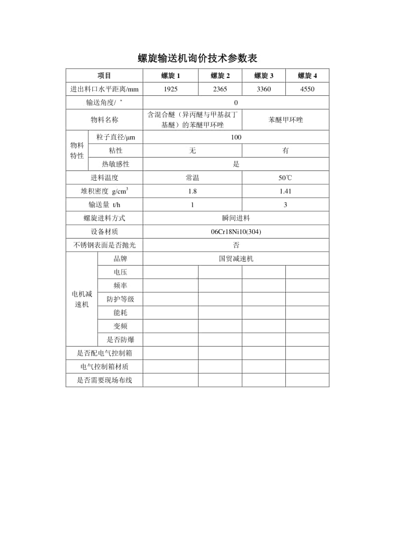 螺旋输送机询价技术参数表.docx_第1页