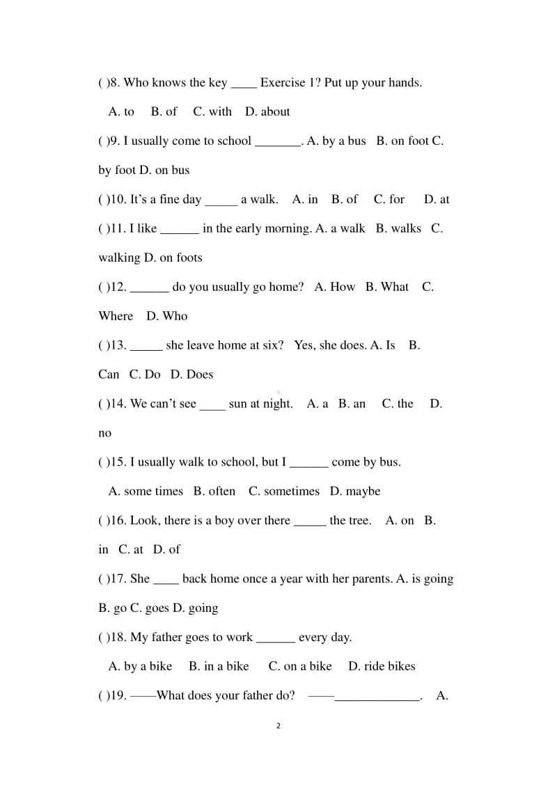 人教版英语八年级上册综合复习200个综合语法选择题（附答案）.docx_第2页