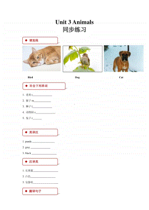 广东版（开心英语）三年级上册英语unit 3 animals 同步练习题（含答案）.doc