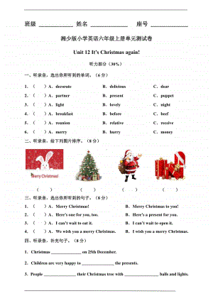 湘少版六年级上册英语 unit 12 it's christmas again! 单元测试卷及答案（含答案）.doc