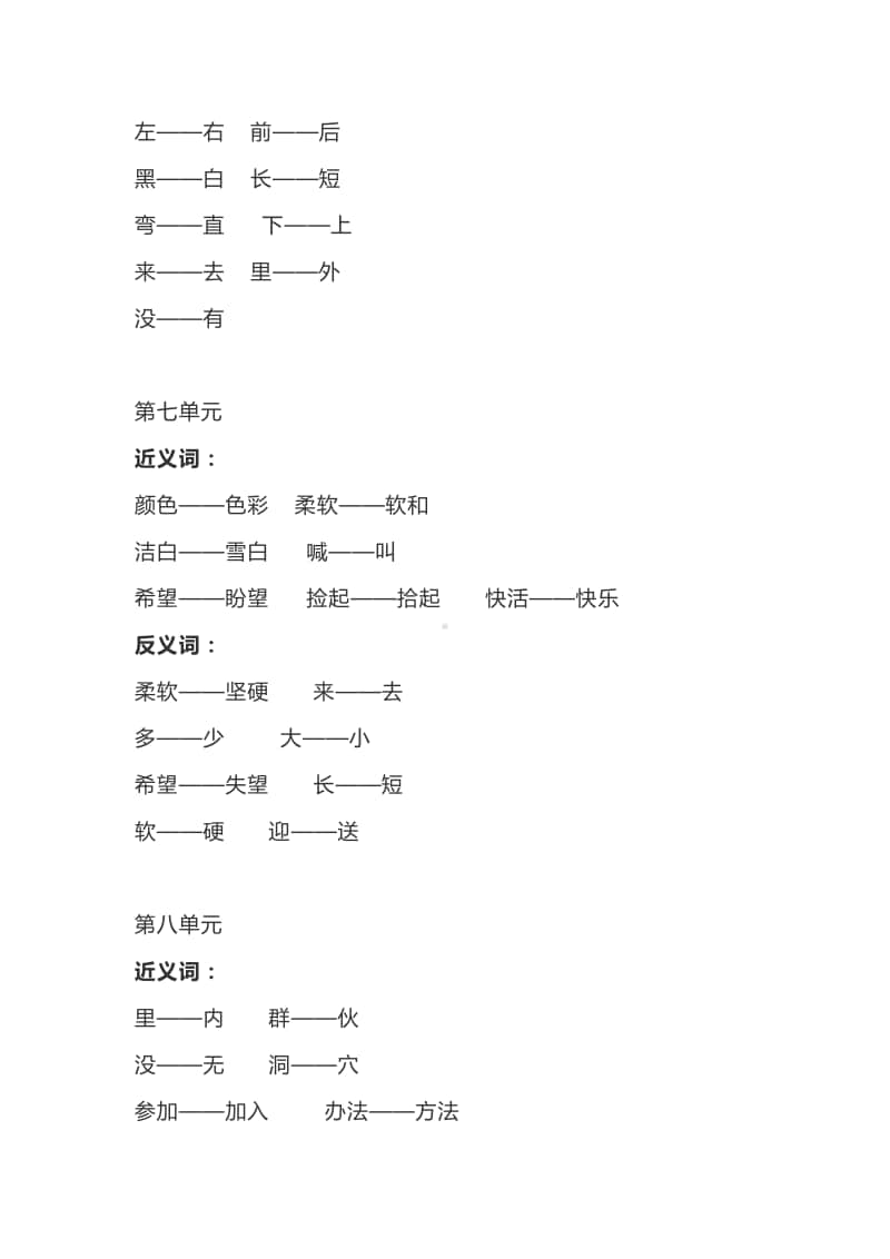 部统编版语文 一（上）全册近义词+反义词.doc_第3页