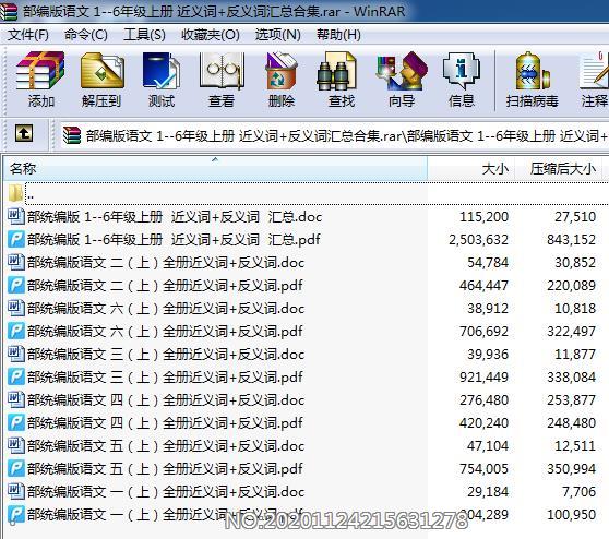 部编版语文 1-6年级上册 近义词+反义词汇总合集.rar