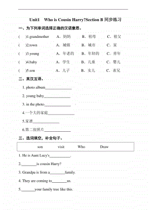 湘鲁版六年级上册英语unit1who is cousin harrysection b同步练习题（含答案）.doc