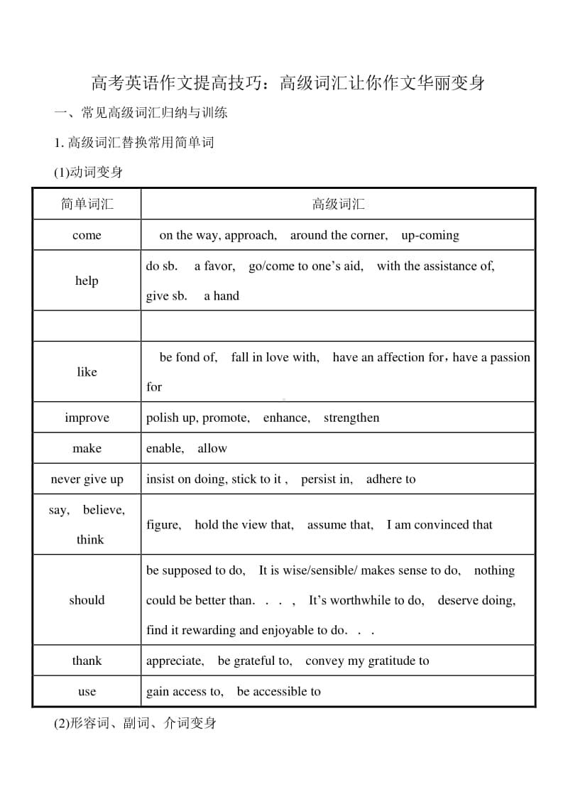 高考英语作文提高技巧：高级词汇让你作文华丽变身.doc_第1页