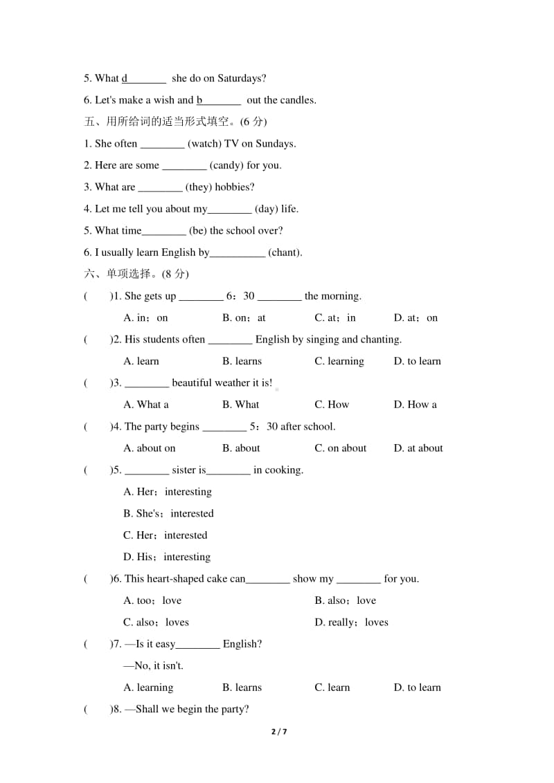 （精）人教精通版（三起）六年级上册英语期中检测卷（含答案+音频mp3）.doc_第2页