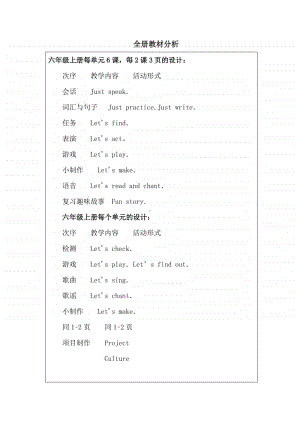 人教精通版（三起）六年级上册英语全册教案.doc