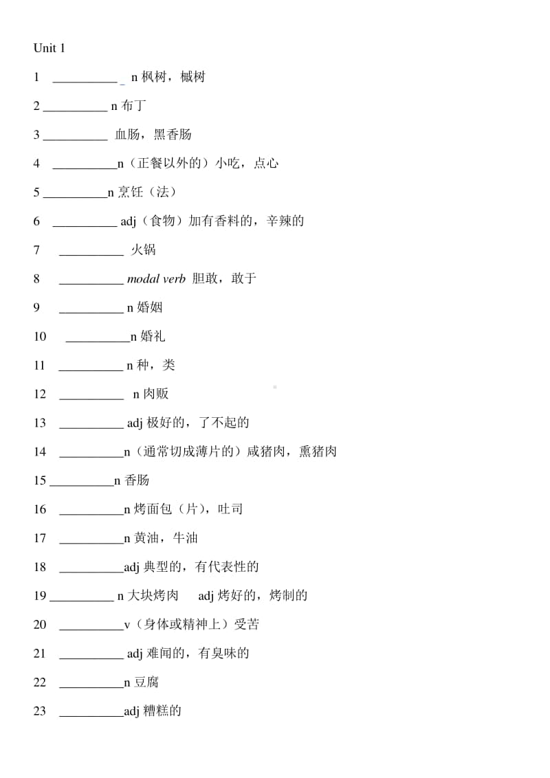 （2020新外研版）英语必修二unit 1单词表 汉译英默写版.doc_第1页