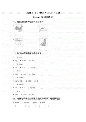 北京版三年级上册英语UNIT 5 IT'S NICE AUTUMN DAY Lesson 16 练习题2（含答案）.doc