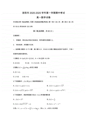 河南省洛阳市2020-2021学年高一上学期期中考试数学试题及答案.docx