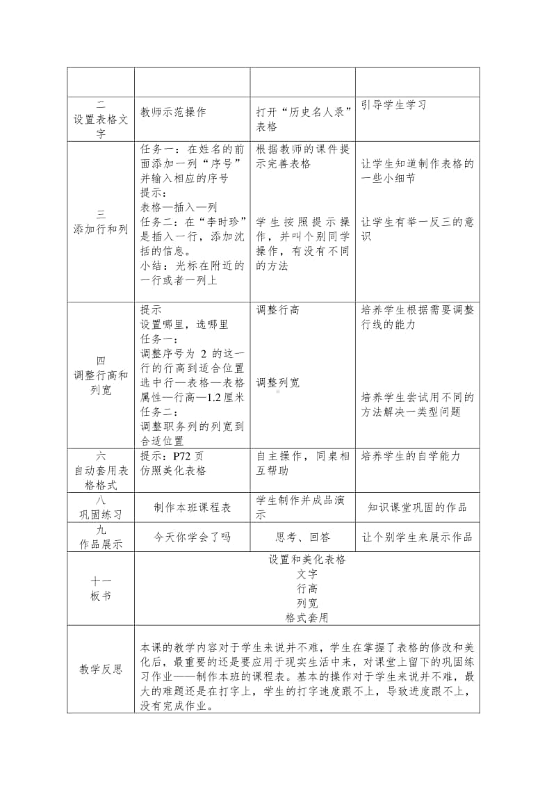 电子工业版（内蒙古）信息技术五年级下册第12课 设置和美化表格 教学设计 (1).doc_第2页