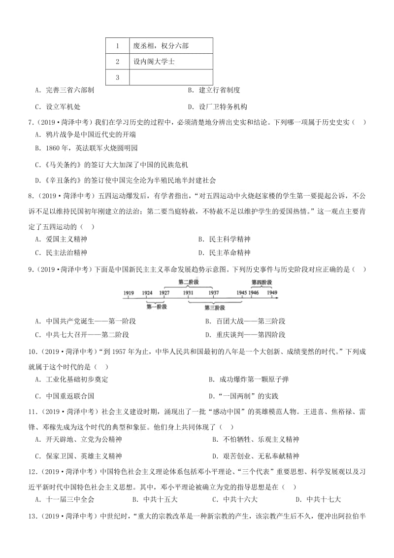 山东省菏泽市2019年中考历史真题试题.doc_第2页