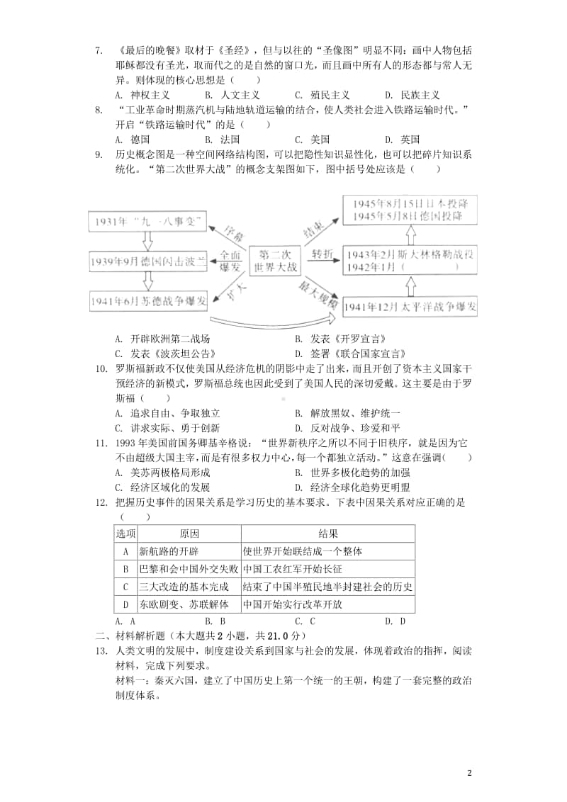 四川省泸州市2019年中考历史真题试题（含解析）.docx_第2页