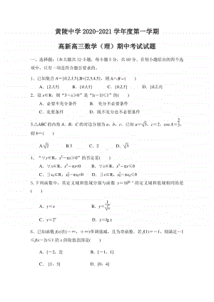 陕西省黄陵中学2021届高三（高新部）上学期期中考试数学（理）试题（含答案）.docx