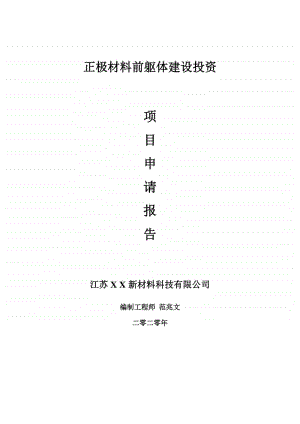 正极材料前躯体建设项目申请报告-建议书可修改模板.doc