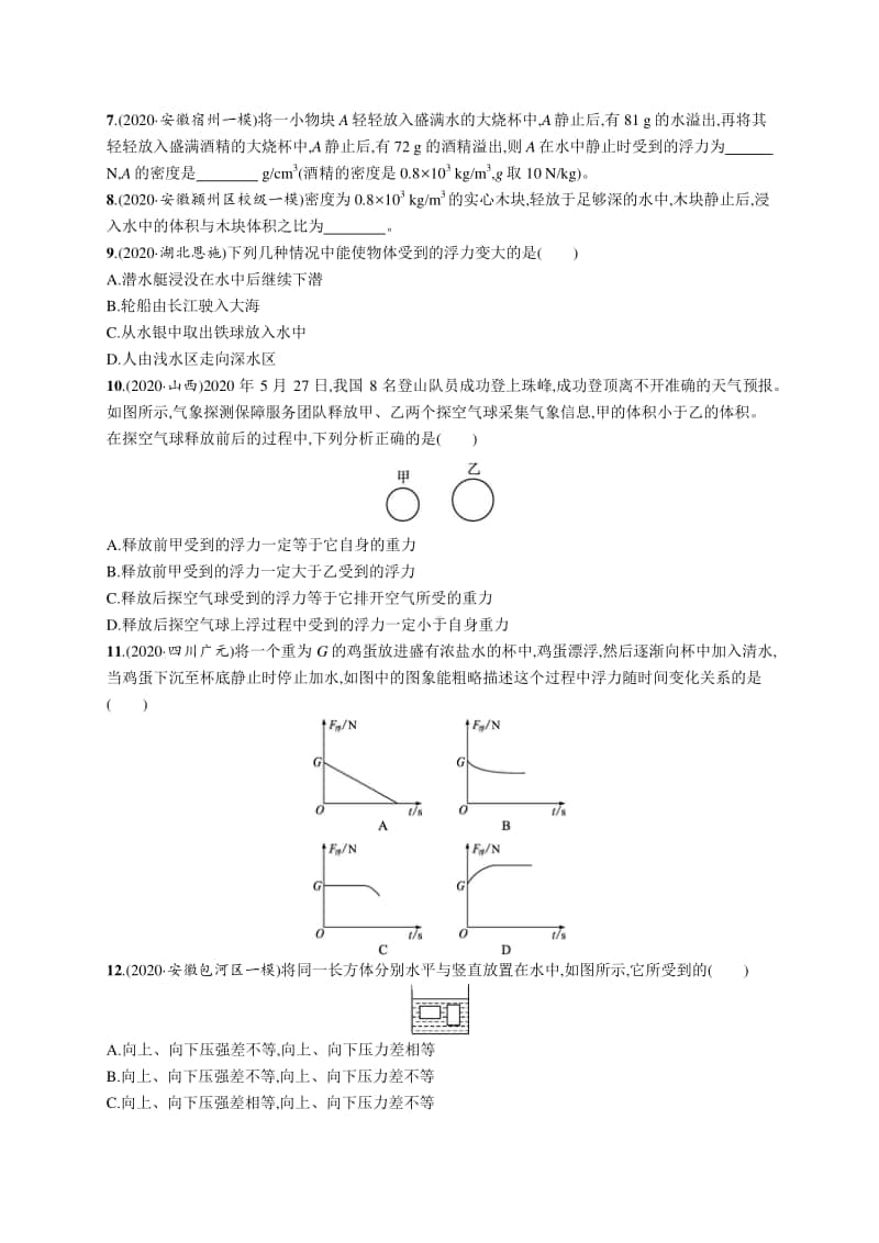 2021中考物理专题练习9　浮力.docx_第2页