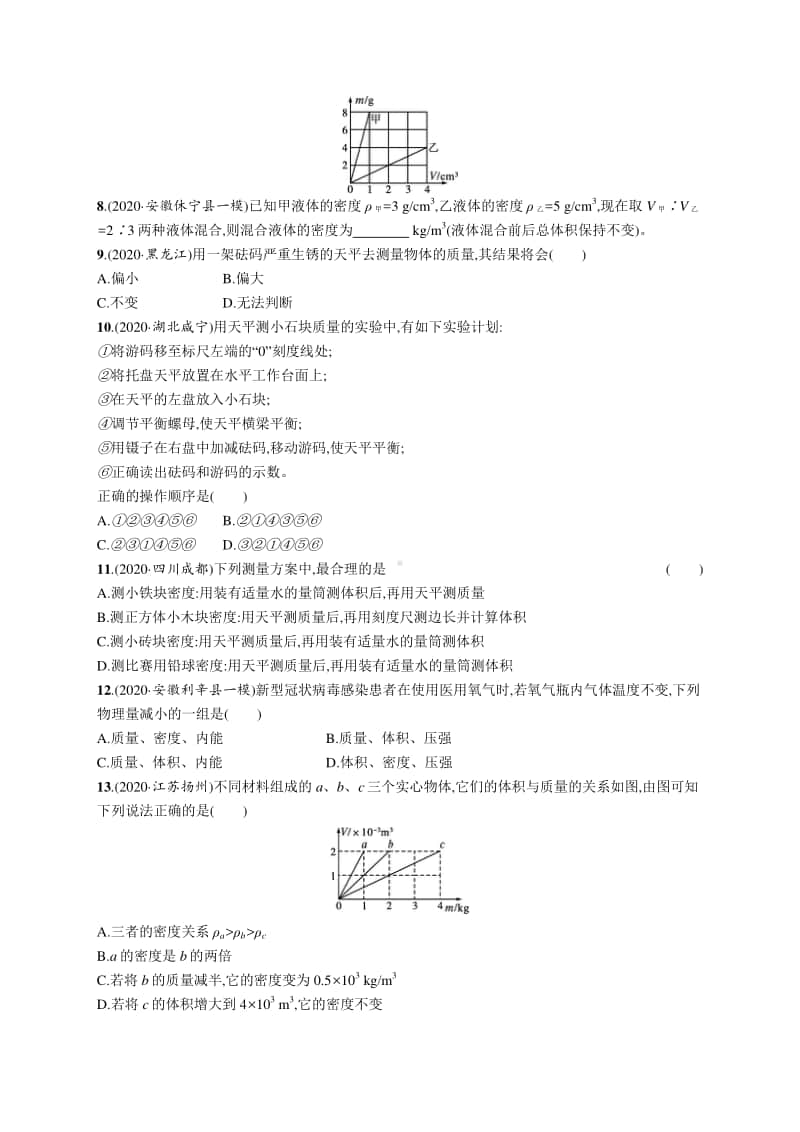 2021中考物理专题练习4　质量和密度.docx_第2页