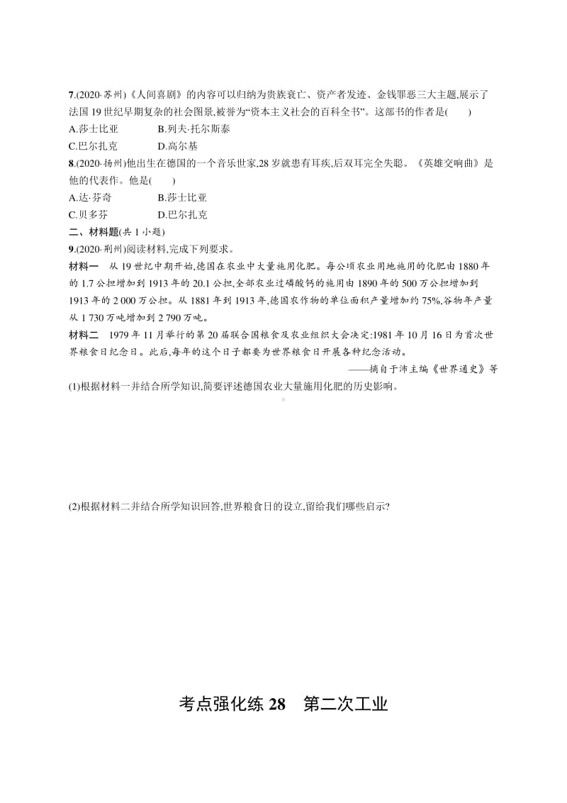 2021中考历史：考点强化练28　第二次工业革命和近代科学文化.docx_第2页