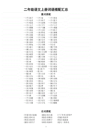 小学语文部编版二年级上册各类词语搭配汇总（量词、名称、形容词）.docx