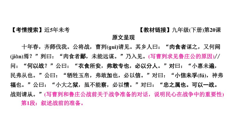 2021年中考（云南）语文复习文言文阅读： 20.曹刿论战.ppt_第2页