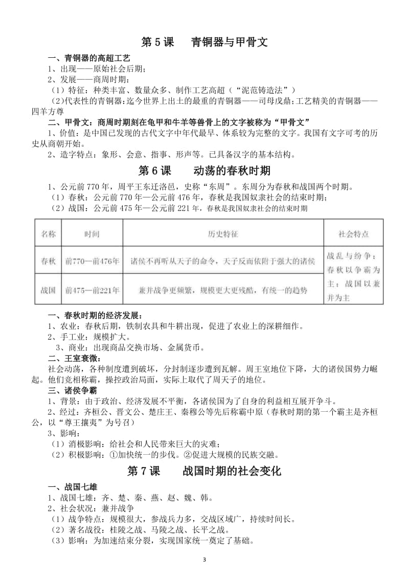 初中历史部编版七年级上册全册知识点复习提纲.docx_第3页