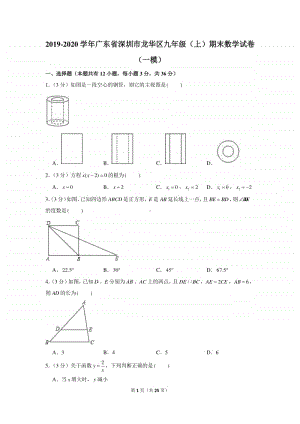 2019-2020学年广东省深圳市龙华区九年级（上）期末数学试卷（一模）.docx