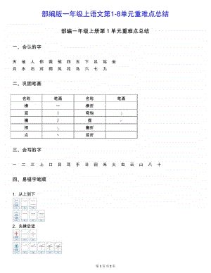 部编1-6年级上册语文第1-8单元（重难点总结）汇总.doc