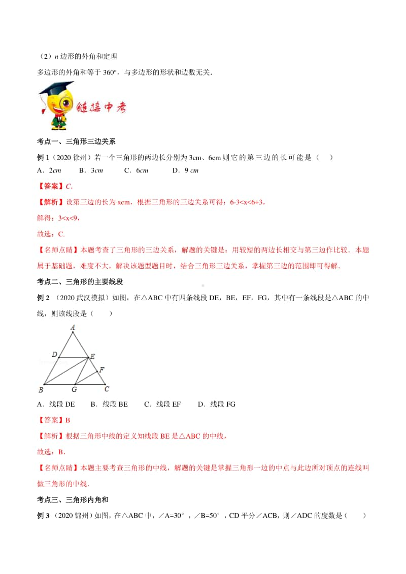 专题01 《三角形》（解析版）-期末挑重点之2020-2021学年上学期人教版八年级数学.docx_第3页