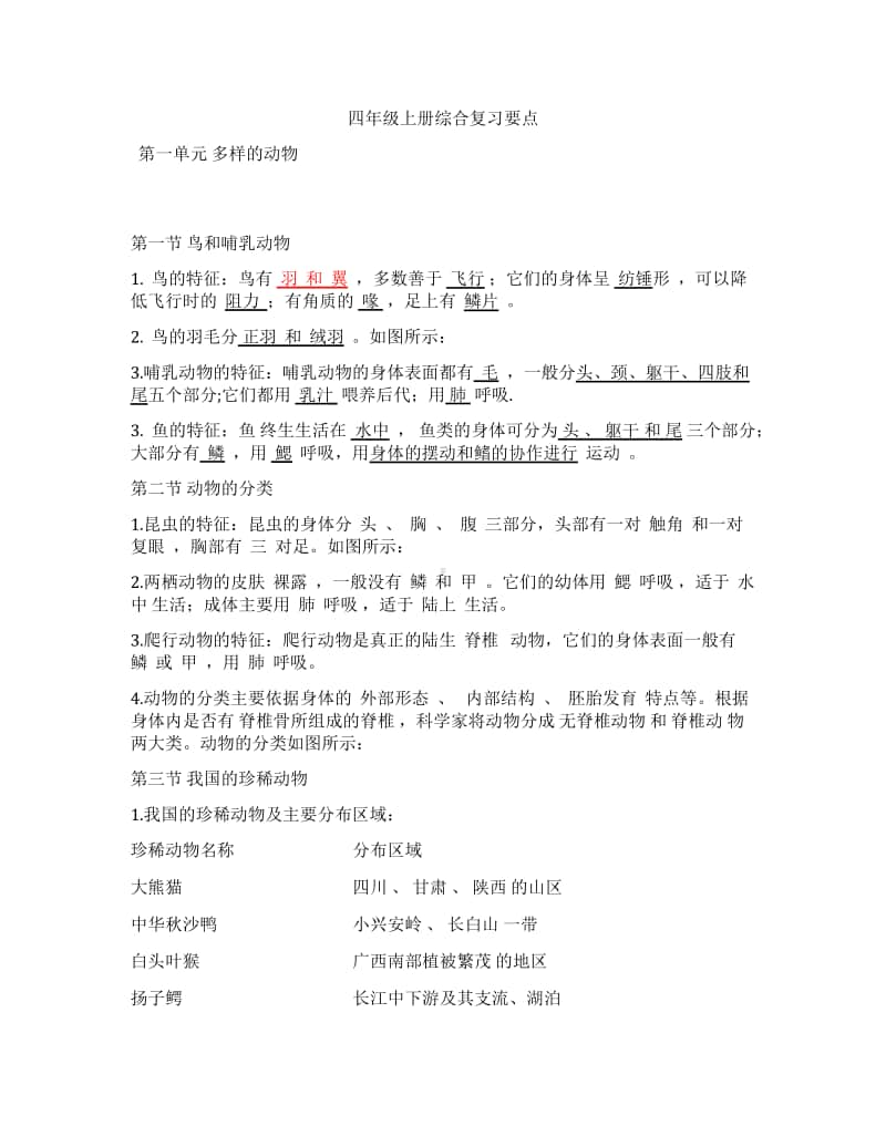 2020新人教鄂教版四年级上册《科学》全册知识点背诵提纲（期末复习点总结）.docx_第1页