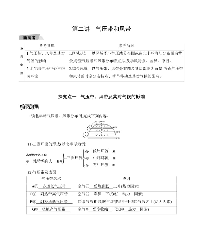 第二讲　气压带和风带（2021高中地理必修一》）(001).docx_第1页