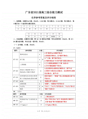 广东省2021届高三综合能力测试 化学评分细.pdf