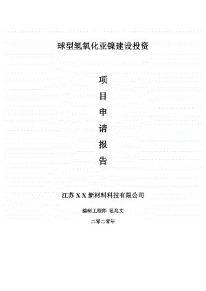 球型氢氧化亚镍建设项目申请报告-建议书可修改模板.doc