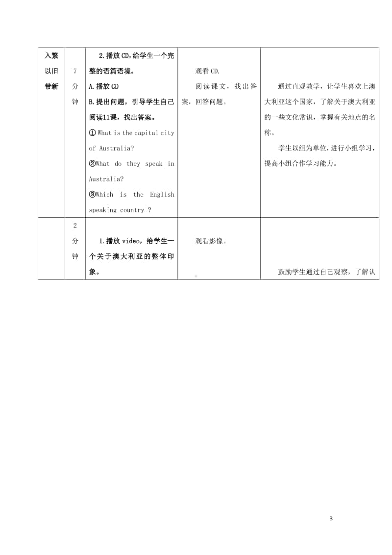 冀教版（三起）五年级上册《英语》Unit2MyCountryandEnglish-speakingCountriesLesson11Australia教案设计.doc_第3页