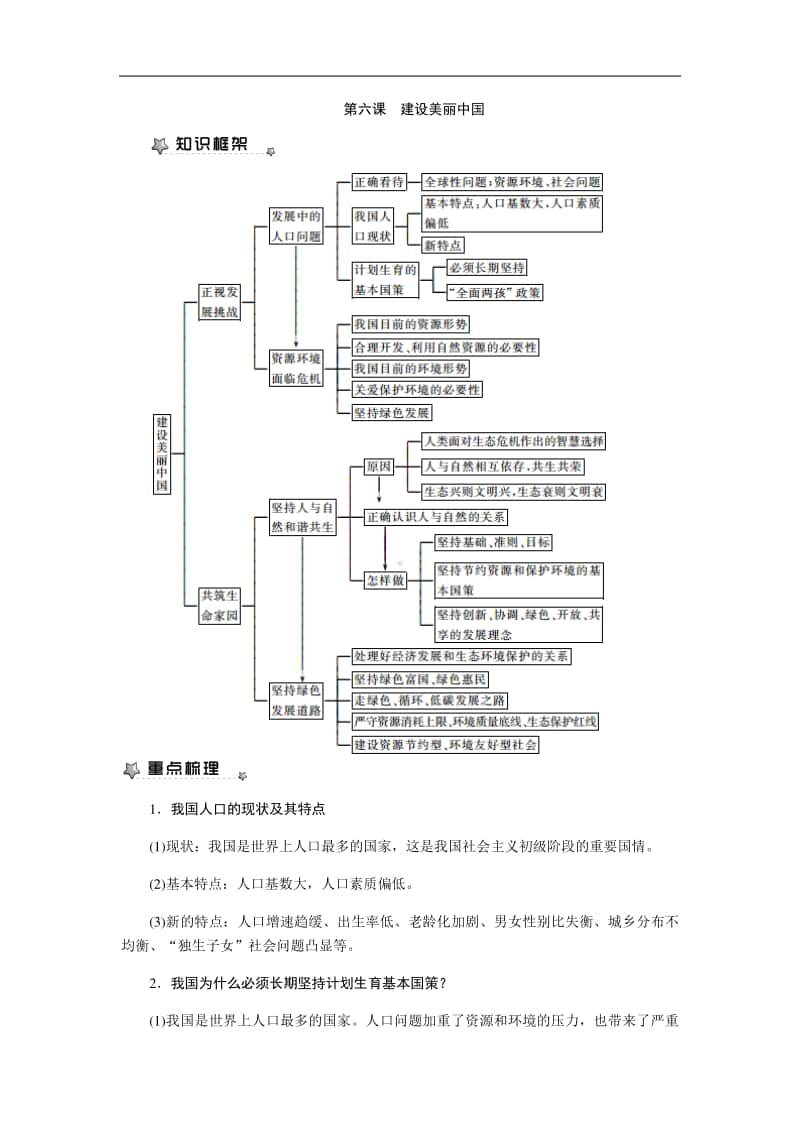 人教部编版九年级上册道德与法治第六课　建设美丽中国 知识梳理.docx_第1页