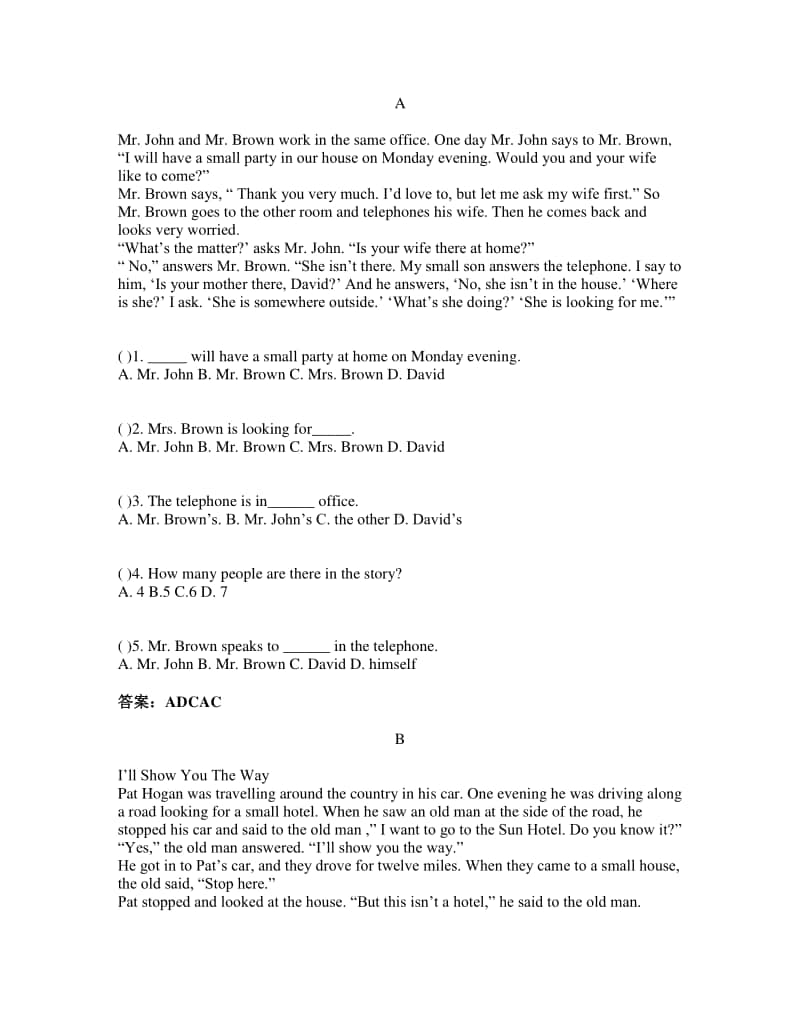 新牛津译林版六年级上册《英语》阅读理解练习每天五篇（12）（含答案）.docx_第1页