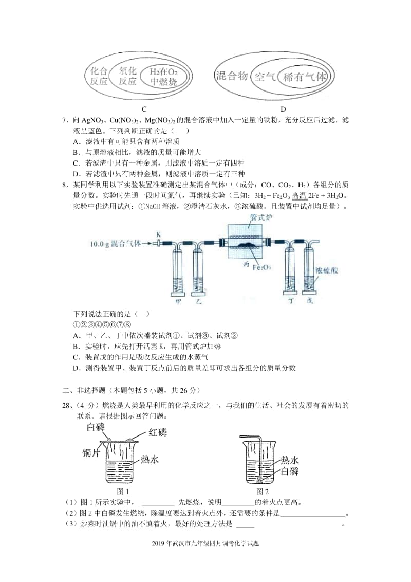 2019年武汉市九年级四月调考化学试题(无答案).doc_第2页