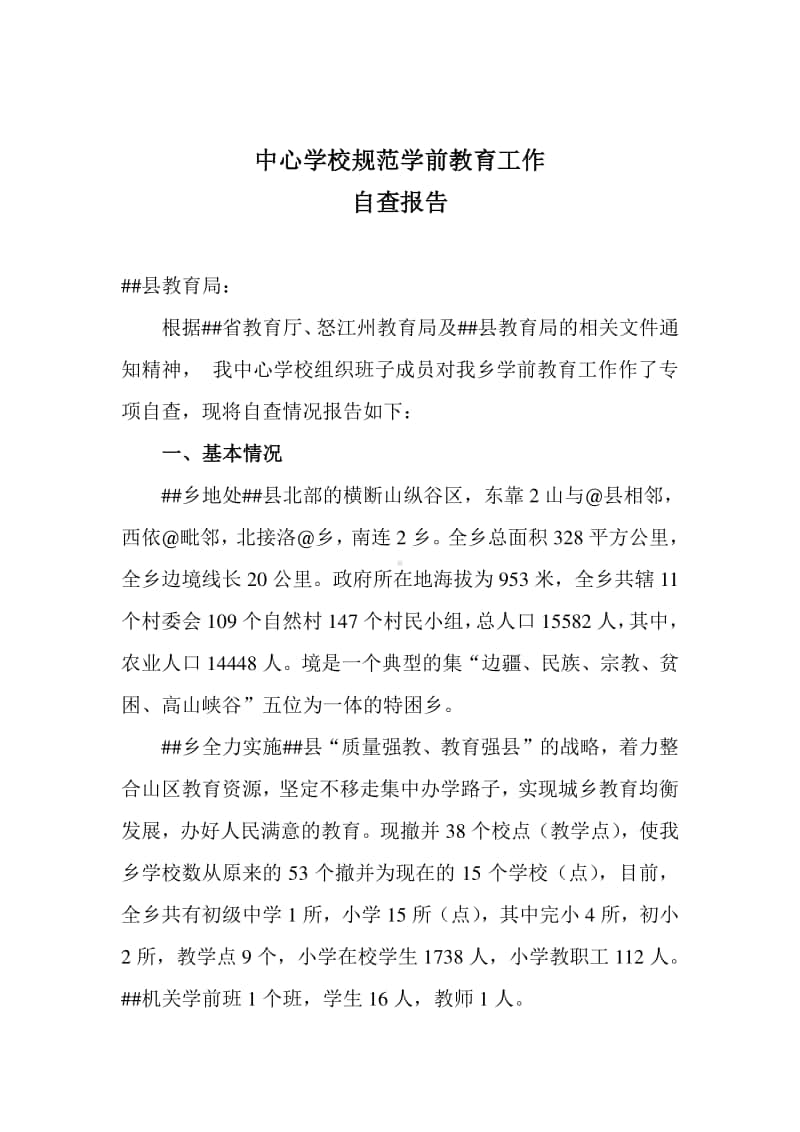 中心学校学前教育工作自查报告.doc_第1页